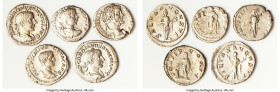ANCIENT LOTS. Roman Imperial. Lot of five (5) AR denarii. Fine-VF. Includes: Five Roman Imperial AR denarii, various emperors and types. SOLD AS IS, N...