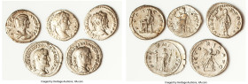 ANCIENT LOTS. Roman Imperial. Lot of five (5) AR denarii. Fine-VF. Includes: Five Roman Imperial AR denarii, various rulers and types. SOLD AS IS, NO ...