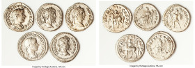 ANCIENT LOTS. Roman Imperial. Lot of five (5) AR denarii. Fine-Choice Fine. Includes: Five Roman Imperial AR denarii, various emperors and types. SOLD...