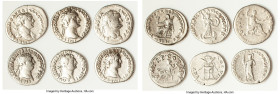 ANCIENT LOTS. Roman Imperial. Lot of six (6) AR denarii. VG-Choice Fine. Includes: Six Roman Imperial AR denarii, various emperors and types. SOLD AS ...