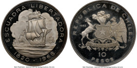 Republic silver Proof 10 Pesos "Liberation Fleet Arrival" 10 Peso 1968-So PR66 Ultra Cameo NGC, Santiago mint, KM183. Commemorating the Arrival of Lib...