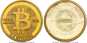 Casascius brass Unloaded (Redeemed) 0.5 Bitcoin (BTC) 2013 MS66 NGC, Ahonen-pg 100. Total Issued 3,084. Series 2. Type PF. 25.4mm. Firstbits 125MpmfJ....