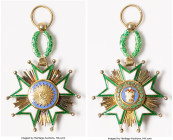 The Order of the Crown (Order of Taj) gilt & enamel Badge ND AU, Werlich-707. 76x44.7mm. 24.94gm. Before the coronation of Shah Ahmad Shah Qajar in 19...