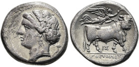 KAMPANIEN. NEAPOLIS Didrachme ø 21mm (7.15g). 275 - 250 v. Chr. Vs.: Kopf der Parthenope mit Diadem n. l., dahinter Füllhorn. Rs.: ΝΕΟΠΟΛΙΤΩ[Ν], mensc...