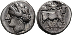 KAMPANIEN. NEAPOLIS Didrachme ø 19mm (7.17g). 275 - 250 v. Chr. Vs.: Kopf der Parthenope mit Diadem n. l., dahinter Füllhorn(?). Rs.: [Ν]ΕΟΠΟΛΙΤΩ[Ν], ...