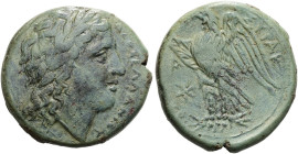 SIZILIEN. SYRAKUS Hiketas, 287 - 278 v. Chr. ø 23mm (8.27g). Vs.: ΔΙΟΣ ΕΛΛΑΝΙΟΥ, Kopf des Zeus Hellanios mit Lorbeerkranz n. r. Rs.: ΣΥΡΑΚ-[ΟΣΙΩΝ], Ad...