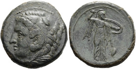 SIZILIEN. SYRAKUS Pyrrhos, 278 - 276 v. Chr. ø 24mm (10.57g). Vs.: ΣΥΡΑΚΟΣΙΩΝ, Kopf des Herakles im Löwenskalp n. l. Rs.: Athena mit erhobenem Schild ...