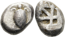 ÄGINA. Stater ø 21mm (12.16g). 470/65 - 445/40 v. Chr. Vs.: Seeschildkröte. Rs.: In fünf Felder unterteiltes Quadratum incusum. Meadows Group IIIa; HG...