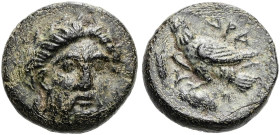 MYSIEN. ADRAMYTTION ø 12mm (1.77g). 1. Hälfte 4. Jh. v. Chr. Vs.: Kopf des Zeus mit Lorbeerkranz en face, leicht n. r. gewandt. Rs.: ΑΔΡΑ, Adler mit g...