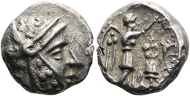 NÖRDLICHE LEVANTE. SELEUKIDEN Antiochos I. Soter, 281 - 261 v. Chr. Drachme ø 16mm (4.04g). 250 - 200 v. Chr. Mzst.in der Drangiana. Vs.: Kopf mit Hel...
