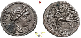 AELIA o ALLIA - C. Allius Bala (92 a.C.) Denario. B. 4 Syd. 595 Cr. 336/1b-c A.V. 56 3,89 g 17,5 mm Ag D/ Testa diademata di Diana (?) R/ Diana su big...