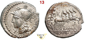BAEBIA - M. Baebius Q.f. Tampilus (137 a.C.) Denario. B. 52 Syd. 489 Cr. 236/1 A.V. 114 3,89 g 20,3 mm Ag D/ Testa di Roma R/ Apollo in quadriga. • Ex...