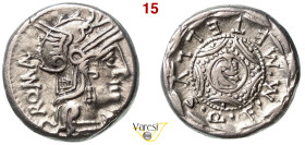CAECILIA - M. Caecilius Q. f. Q. n. Metellus (127 a.C.) Denario. B. 28 Syd. 480 Cr. 263/1 A.V. 119 3,96 g 16,5 mm Ag D/ Testa di Roma R/ Scudo macedon...