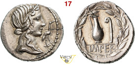 CAECILIA - Q. Caecilius Metellus Pius Imperator (81 a.C.) Denario. B. 44 Syd. 751 Cr. 374/2 A.V. 124 3,68 g 18,6 mm Ag D/ Testa della Pietà; davanti u...