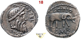 CAECILIA - Q. Caecilius Metellus Pius Scipio Imperator (47-46 a.C.) Denario. B. 47 Syd. 1046 Cr. 459/1 A.V. 128 3,81 g 18,8 mm Ag D/ Testa di Giove R/...