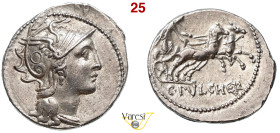 CLAUDIA - Ap. Claudius Pulcher, T. Manlius Mancinus e Q. Urbinius (111-110 a.C.) Denario. B. 2 Syd. 570a Cr. 299/1a A.V. 184 3,79 g 18,8 mm Ag D/ Test...