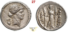 CLAUDIA - P. Clodius M.f. Turrinus (41 a.C.) Denario. B. 15 Syd. 1117 Cr. 494/23 A.V. 187 4,14 g 19,1 mm Ag D/ Testa di Apollo; dietro una lira R/ Dia...