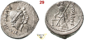 CORDIA - Mn. Cordius Rufus (46 a.C.) Denario. B. 1 Syd. 976c Cr. 463/1b A.V. 212 4,14 g 18 mm Ag D/ Teste appaiate dei Dioscuri R/ Venere Verticordia ...