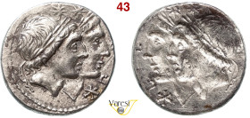 FONTEIA - Man. Fonteius (108-107 a.C.) Denario. B. 8 Syd. 566b Cr. 307/1a A.V. 289 3,93 g 18,5 mm Ag D/ Teste appaiate dei Dioscuri sormontate da stel...
