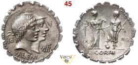 FUFIA - Q. Fufius Calenus e Mucius Cordius (70 a.C.) Denario. B. 1 Syd. 797 Cr. 403/1 A.V. 295 3,66 g 20,3 mm Ag D/ Teste accollate dell'Onore e del V...