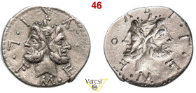 FURIA - M. Furius L.f. Philus (119 a.C.) Denario. B. 18 Syd. 529 Cr. 281/1 A.V. 301 3,58 g 20 mm Ag D/ Testa di Giano R/ Impronta del D/, incusa e spe...