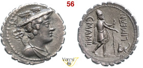 MAMILIA - C. Mamilius Limetanus (82 a.C.) Denario. B. 6 Syd. 741 Cr. 362/1 A.V. 374 3,78 g 19,8 mm Ag D/ Busto di Mercurio; dietro un caduceo R/ Uliss...