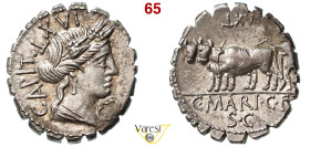 MARIA - C. Marius C.f. Capito (81 a.C.) Denario. B. 9 Syd. 744b Cr. 378/1c A.V. 398 3,95 g 17,7 mm Ag D/ Testa di Cerere; davanti un gambero R/ Contad...