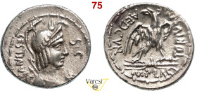 PLAETORIA - M. Plaetorius M.f. Cestianus (67 a.C.) Denario. B. 4 Syd. 809 Cr. 409/1 A.V. 457 3,95 g 19,6 mm Ag D/ Busto alato ed elmato della dea Vacu...