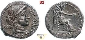 PORCIA - M. Porcius Cato (47-46 a.C.) Denario. B. 10 Syd. 1053 Cr. 462/1a A.V. 516 3,18 g 16,2 mm Ag D/ Busto della Libertà R/ La Vittoria con patera ...