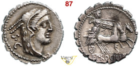 PROCILIA - L. Procilius (80 a.C.) Denario. B. 2 Syd. 772 Cr. 379/2 A.V. 532 4,06 g 18,7 mm Ag D/ Testa di Giunone Sospita R/ Giunone Sospita con lanci...