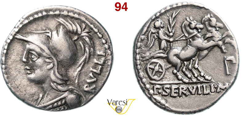 SERVILIA - P. Servilius M.f. Rullus (100 a.C.) Denario. B. 14 Syd. 601 Cr. 328/1...