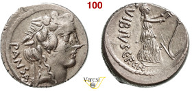 VIBIA - C. Vibius C.f. C.n. Pansa Caetronianus (48 a.C.) Denario. B. 16 Syd. 946 Cr. 449/2 A.V. 624 3,91 g 18,3 mm Ag D/ Testa di Bacco R/ Cerere con ...