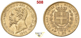 VITTORIO EMANUELE II, Re di Sardegna (1849-1861) 20 Lire 1852, Torino MIR 1055h Pagani 342 Au 6,45 g 21 mm q.SPL