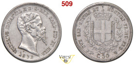 VITTORIO EMANUELE II, Re di Sardegna (1849-1861) 50 Centesimi 1852, Torino MIR 1060c Pagani 420 Ag 25,00 g 37 mm R • Sigillata q.FDC/FDC da Emilio Tev...