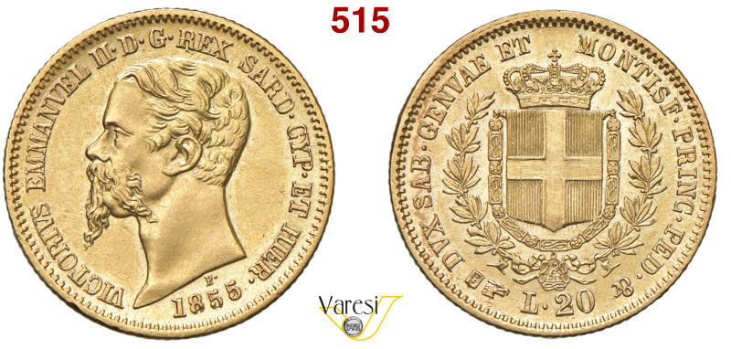 VITTORIO EMANUELE II, Re di Sardegna (1849-1861) 20 Lire 1855, Torino MIR 1055l ...
