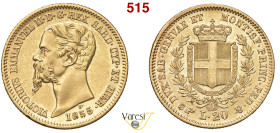 VITTORIO EMANUELE II, Re di Sardegna (1849-1861) 20 Lire 1855, Torino MIR 1055l Pagani 347 Au 6,43 g 21 mm • Leggermente spazzolata BB÷SPL