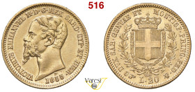 VITTORIO EMANUELE II, Re di Sardegna (1849-1861) 20 Lire 1855 "H", Torino MIR 1055m Pagani 347a Au 6,42 g 21 mm • Leggermente spazzolata BB÷SPL