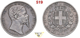VITTORIO EMANUELE II, Re di Sardegna (1849-1861) 5 Lire 1855, Torino MIR 1057k Pagani 380 Ag 24,73 g 37 mm RRR BB