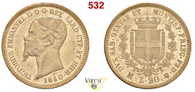 VITTORIO EMANUELE II, Re di Sardegna (1849-1861) 20 Lire 1860, Milano MIR 1055w Pagani 357 Au 6,45 g circa 21 mm R • Sigillata q.FDC da Num. Lago Magg...