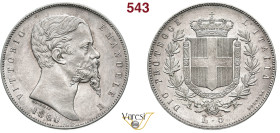VITTORIO EMANUELE II, Re Eletto (1859-1861) 5 Lire 1860, Bologna MIR 1063b Pagani 433 Ag 24,97 g 36,9 mm RR • Ex Nomisma 68/1266. Minimi segnetti sul ...