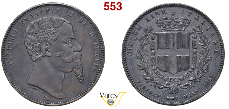 VITTORIO EMANUELE II, Re d'Italia (1861-1878) 5 Lire 1861, Firenze MIR 1081a Pag...