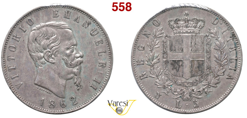 VITTORIO EMANUELE II, Re d'Italia (1861-1878) 5 Lire 1862, Napoli MIR 1082b Paga...