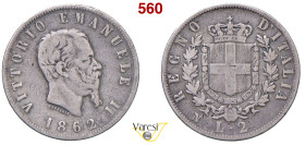 VITTORIO EMANUELE II, Re d'Italia (1861-1878) 2 Lire 1862, Napoli MIR 1083b Pagani 505 Ag 9,64 g 27 mm RR • Ex Ranieri 12/1227 MB/BB