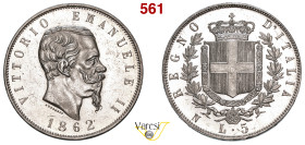 VITTORIO EMANUELE II, Re d'Italia (1861-1878) 5 Lire 1862, N, Napoli MIR 1082b Pagani 483 Ag 24,94 g 37 mm R • Rovescio dai fondi speculari SPL/q.FDC...