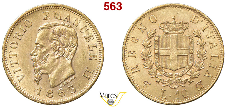 VITTORIO EMANUELE II, Re d'Italia (1861-1878) 10 Lire 1863, Torino MIR 1079b Pag...