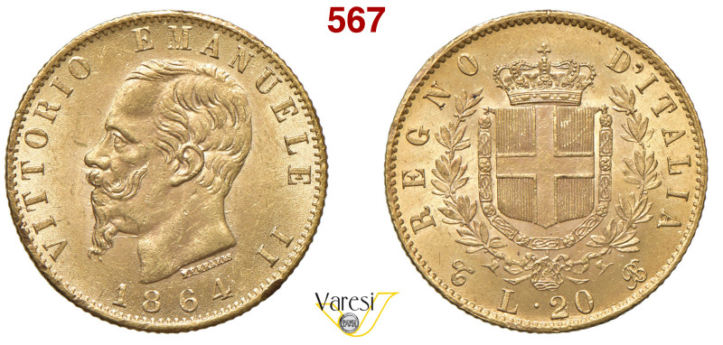 VITTORIO EMANUELE II, Re d'Italia (1861-1878) 20 Lire 1864, Torino MIR 1078e Pag...