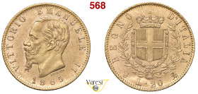 VITTORIO EMANUELE II, Re d'Italia (1861-1878) 20 Lire 1865, Torino MIR 1078f Pagani 459 Au 6,43 g 21 mm • Oro più rosso SPL