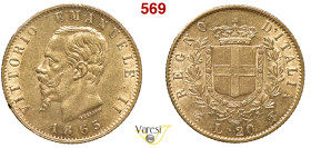 VITTORIO EMANUELE II, Re d'Italia (1861-1878) 20 Lire 1865, Torino MIR 1078f Pagani 459 Au 6,45 g circa 21 mm • Sigillata SPL/m.SPL da Raffaele Negrin...