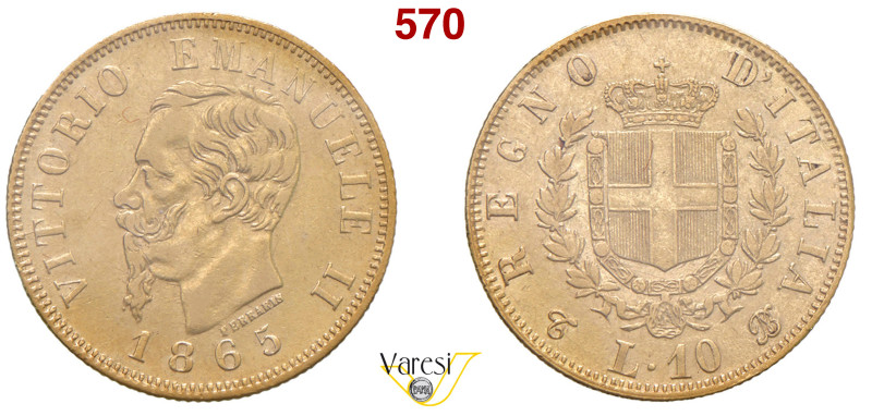 VITTORIO EMANUELE II, Re d'Italia (1861-1878) 10 Lire 1865, Torino MIR 1079f Pag...