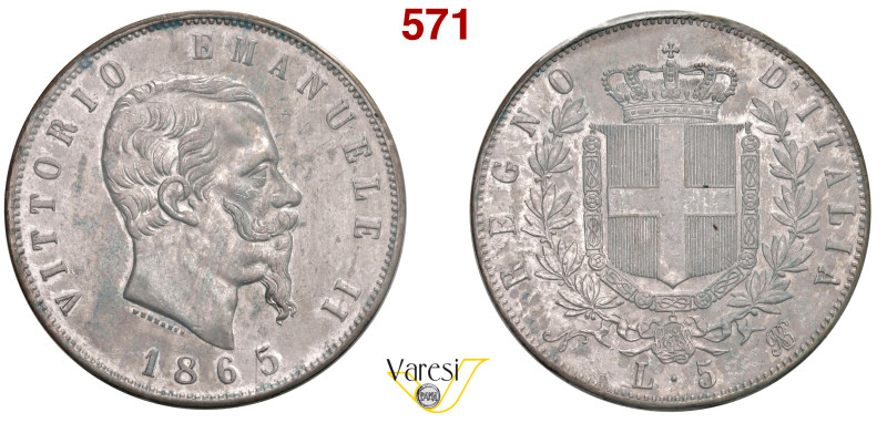 VITTORIO EMANUELE II, Re d'Italia (1861-1878) 5 Lire 1865, Napoli MIR 1082e Paga...